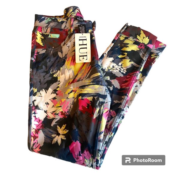 HUE NWT U16886 Multi Floral Split Hem Leggings sz S - Picture 2 of 11